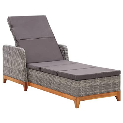 vidaXL Sun Lounger Poly Rattan and Solid Acacia Wood Gray, 46013. Picture 2