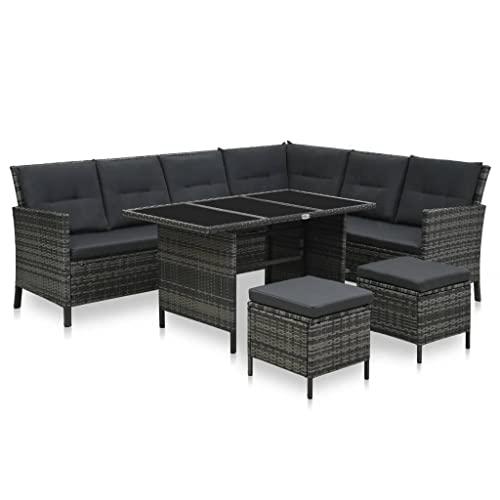 vidaXL 4 Piece Garden Lounge Set with Cushions Poly Rattan Gray, 48143. Picture 2