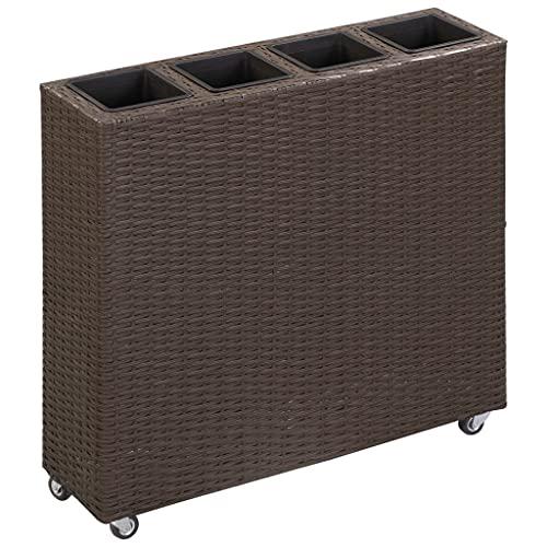 vidaXL Garden Raised Bed with 4 Pots 31.5"x8.7"x31.1" Poly Rattan Brown, 46950. Picture 2