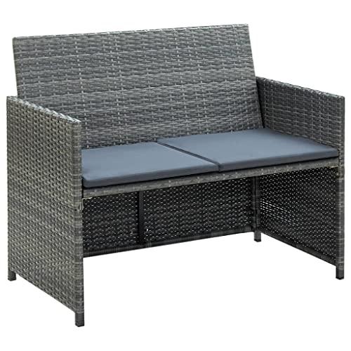 vidaXL 2 Seater Garden Sofa with Cushions Gray Poly Rattan, 43912. Picture 3