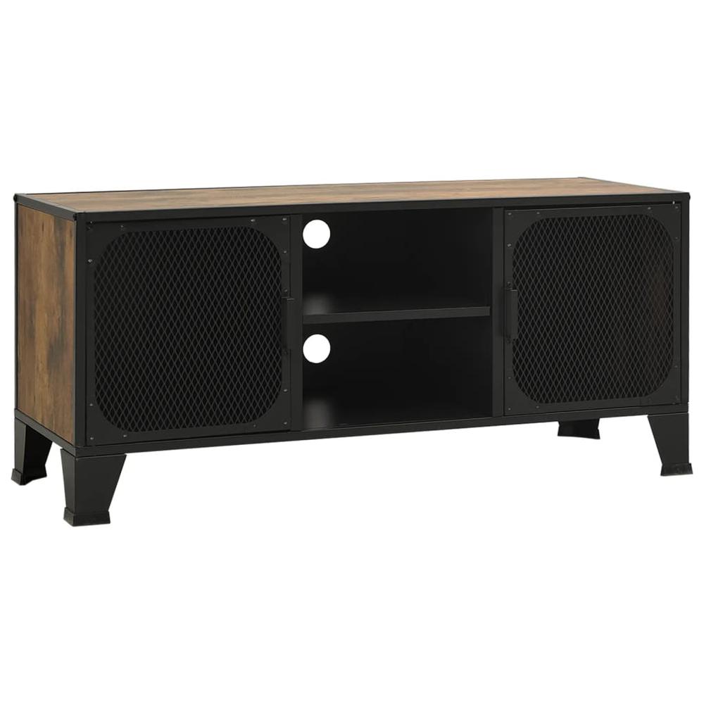 vidaXL TV Cabinet Rustic Brown 41.3"x14.2"x18.5" Metal and MDF. Picture 2