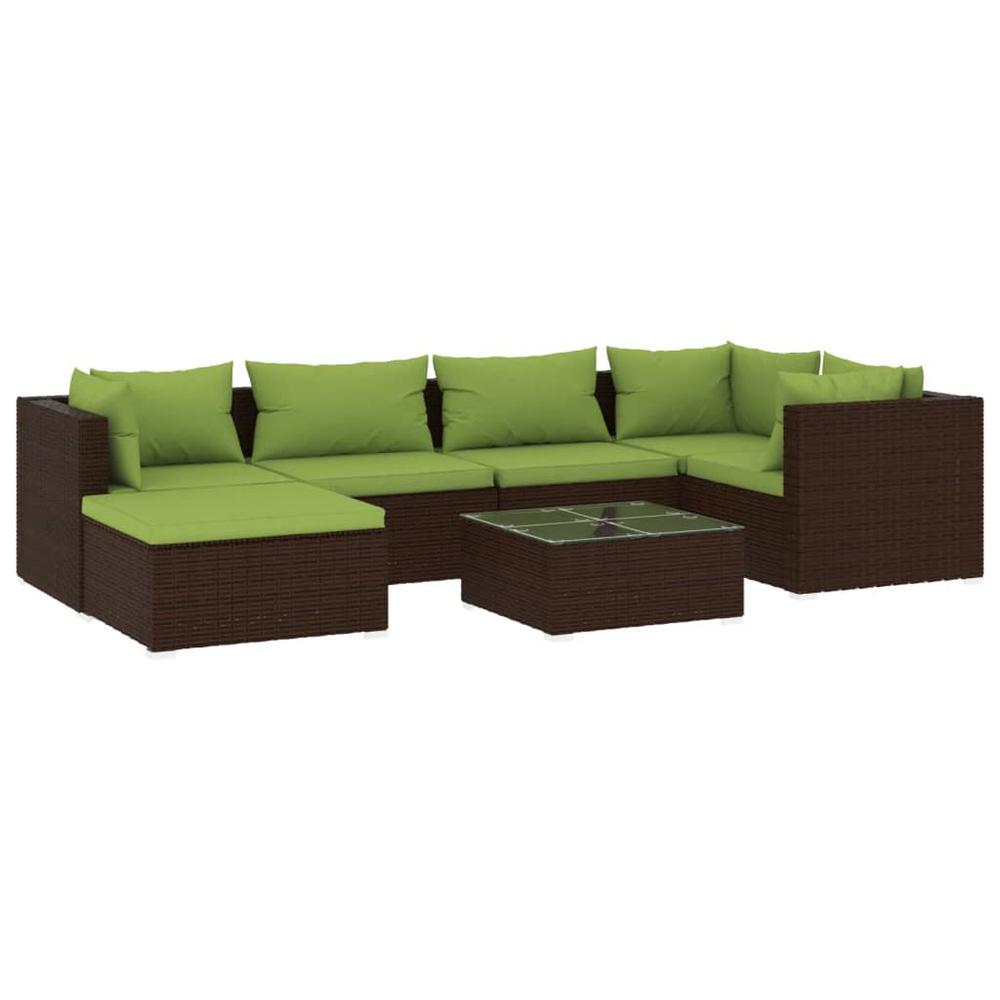 vidaXL 7 Piece Patio Lounge Set with Cushions Poly Rattan Brown, 3101820. Picture 2