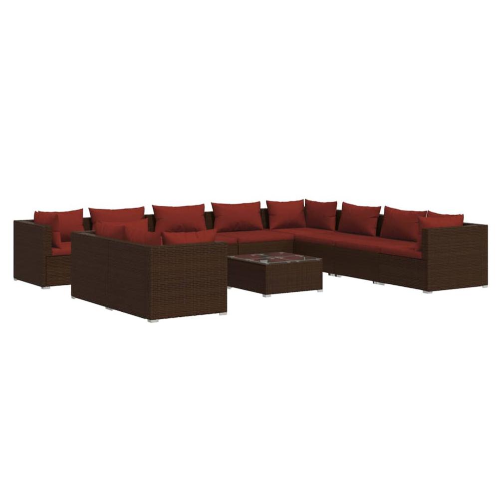 vidaXL 11 Piece Patio Lounge Set with Cushions Brown Poly Rattan, 3102523. Picture 2