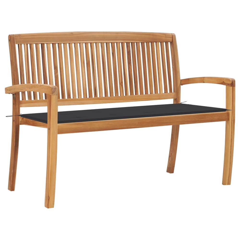 vidaXL Stacking Patio Bench with Cushion 50.6" Solid Teak Wood, 3063279. Picture 1