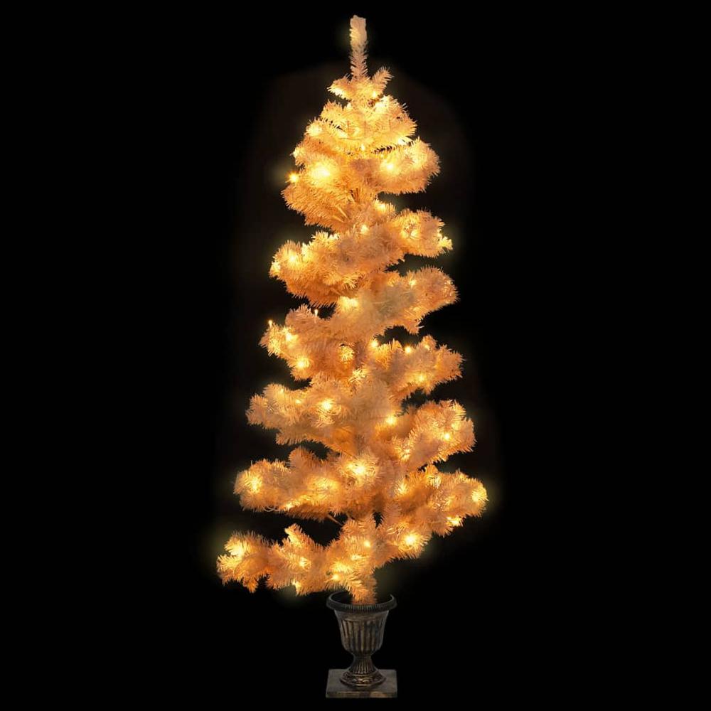 vidaXL Swirl Christmas Tree with Pot and LEDs White 47.2" PVC. Picture 3