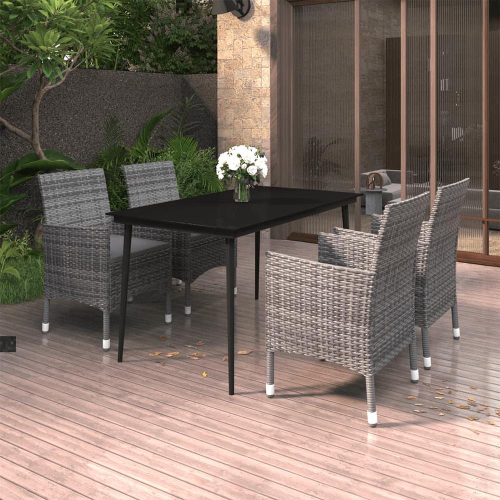 vidaXL 5 Piece Patio Dining Set with Cushions Poly Rattan and Glass, 3099741. Picture 1