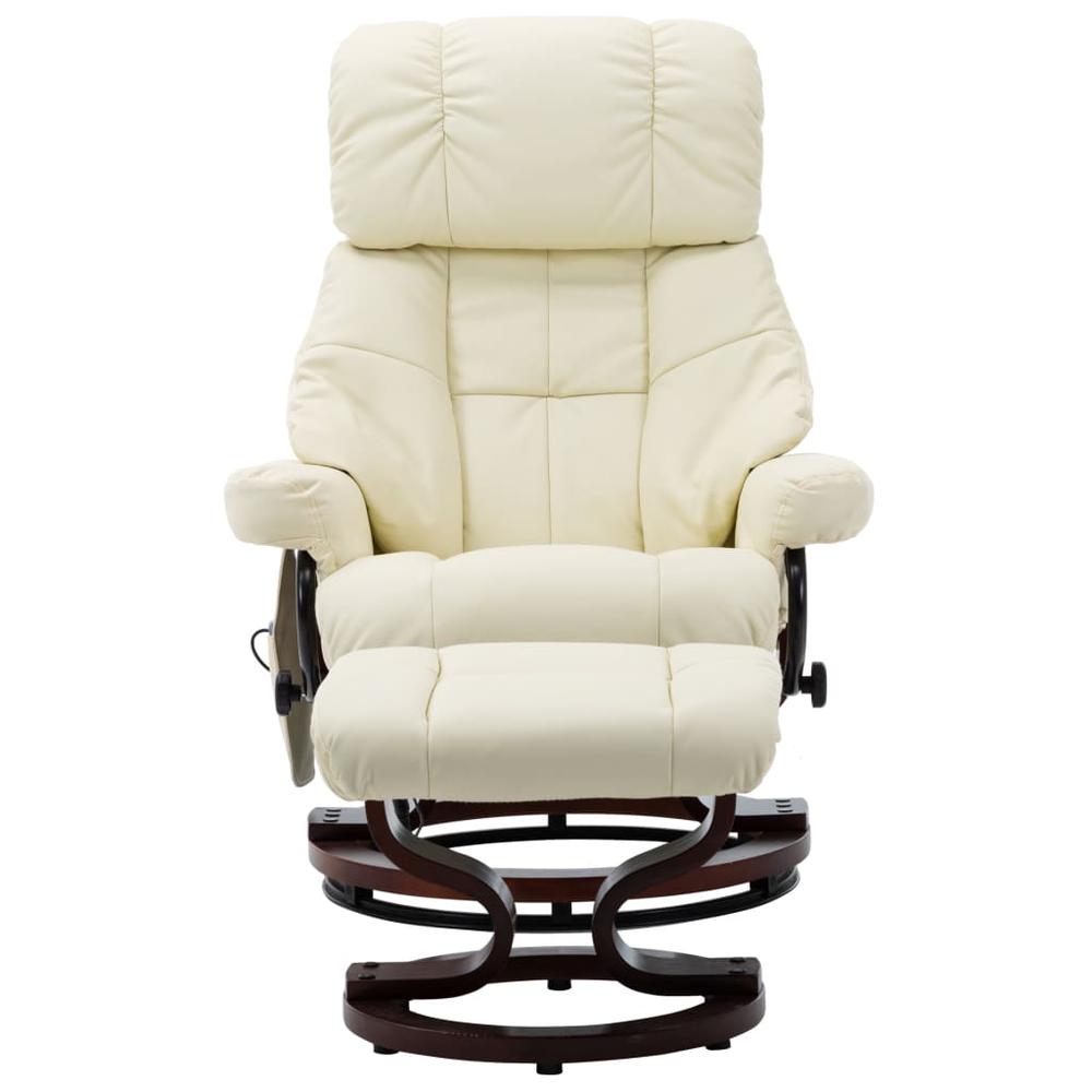 vidaXL Massage Reclining Chair Cream Faux Leather and Bentwood. Picture 2