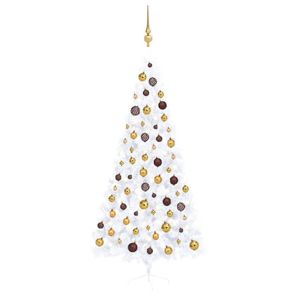 vidaXL Artificial Half Christmas Tree with LEDs&Ball Set White 82.7", 3077485. Picture 1