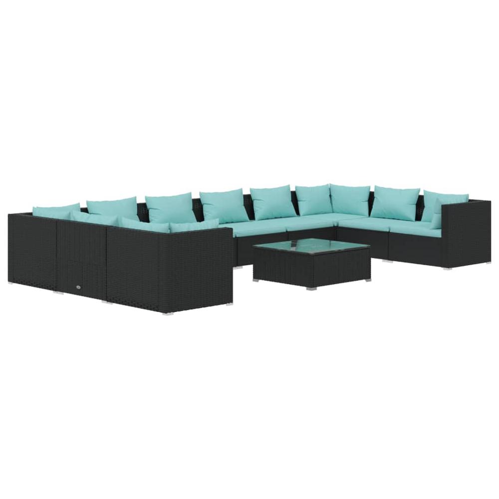 vidaXL 11 Piece Patio Lounge Set with Cushions Poly Rattan Black, 3101993. Picture 2