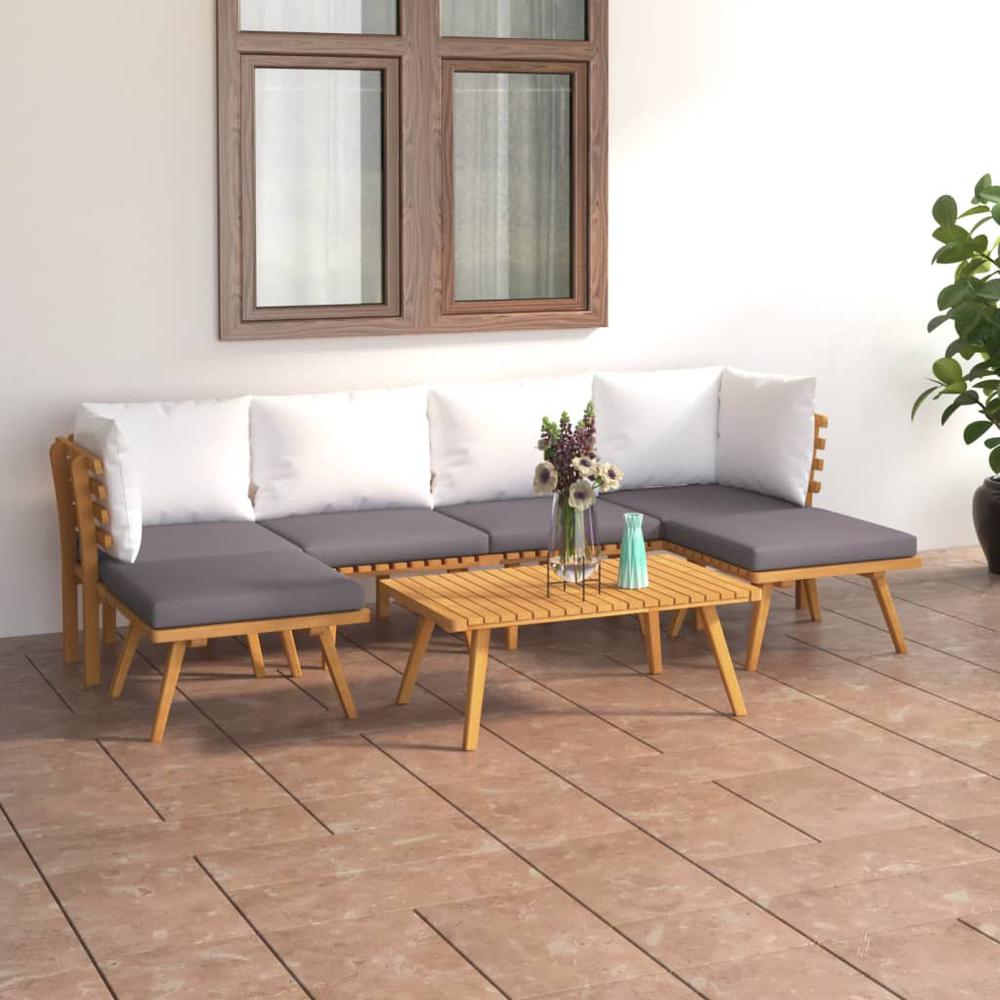 vidaXL 7 Piece Patio Lounge Set with Cushions Solid Acacia Wood, 3087023. Picture 1