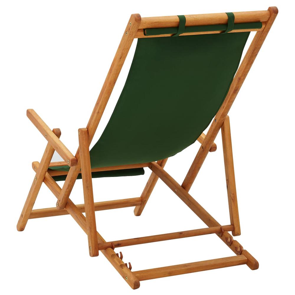 vidaXL Folding Beach Chair Solid Eucalyptus Wood and Fabric Green. Picture 4