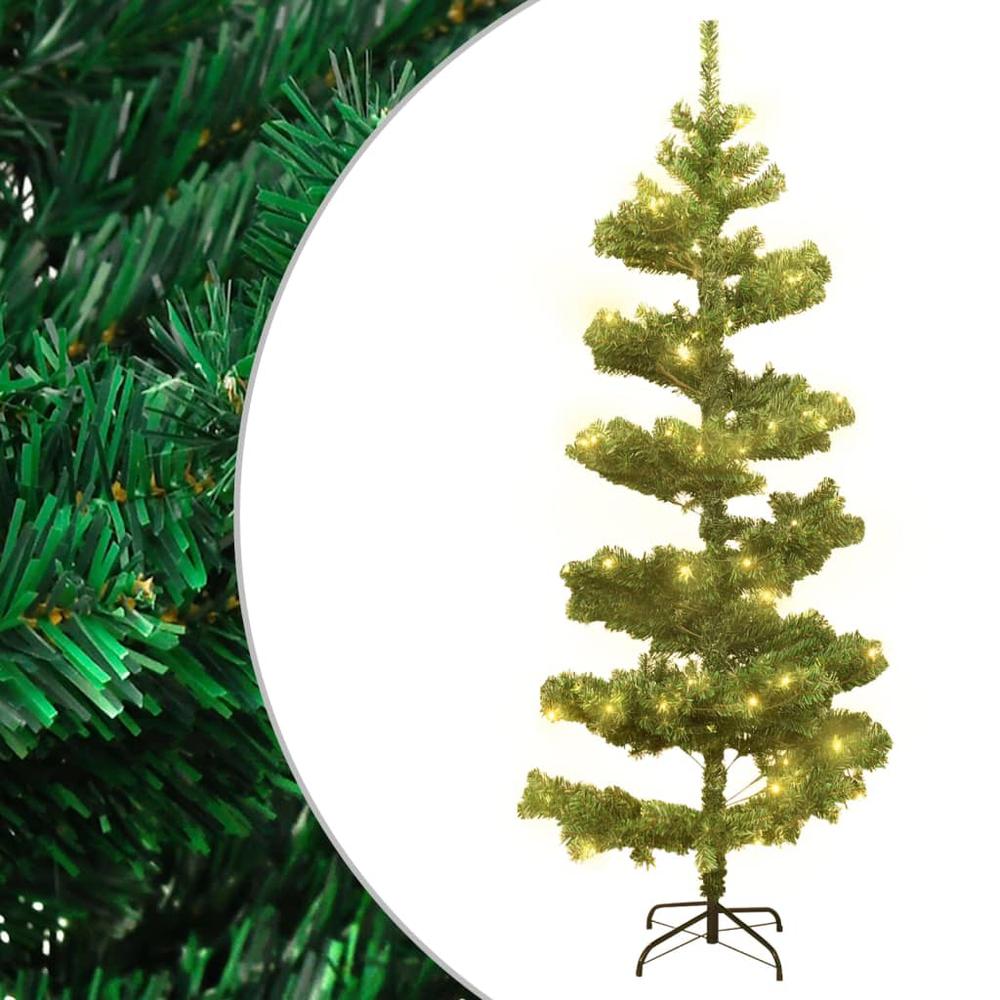 vidaXL Swirl Christmas Tree with Stand and LEDs Green 59.1" PVC. Picture 1