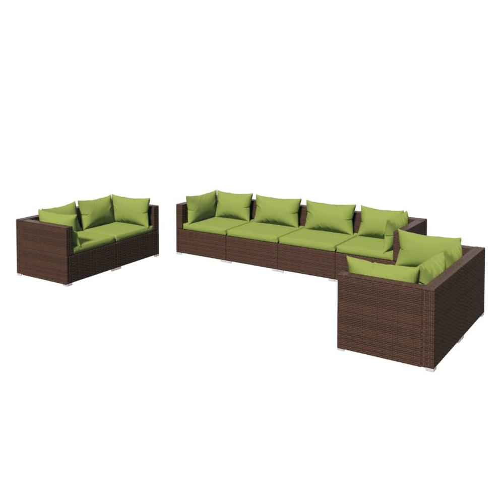 vidaXL 8 Piece Patio Lounge Set with Cushions Poly Rattan Brown, 3102284. Picture 2