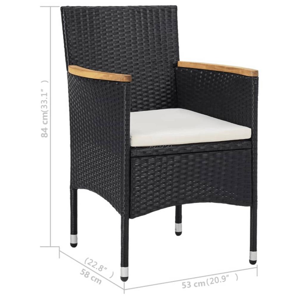 vidaXL 3 Piece Patio Dining Set Black Poly Rattan and Acacia Wood, 3058316. Picture 12