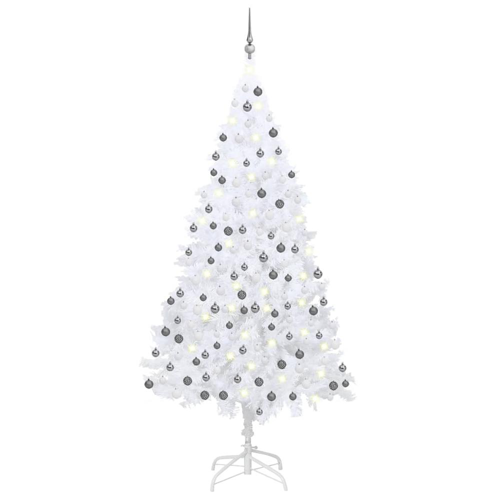 vidaXL Artificial Christmas Tree with LEDs&Ball Set White 82.7" PVC, 3077714. Picture 1