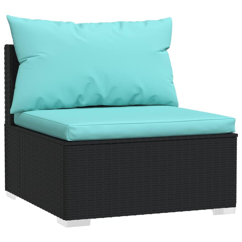 vidaXL Patio Middle Sofa with Cushions Black Poly Rattan, 317537. Picture 2