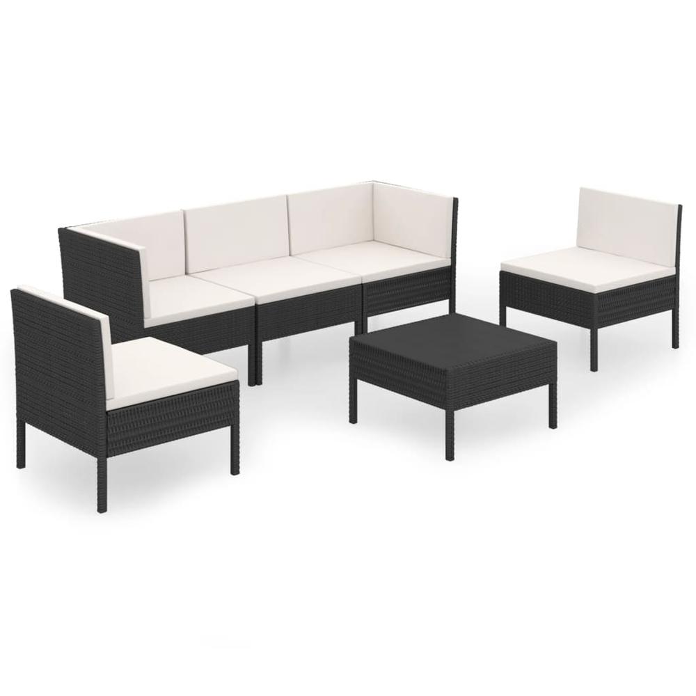 vidaXL 6 Piece Patio Lounge Set with Cushions Poly Rattan Black, 3094344. Picture 2