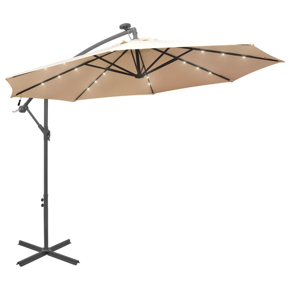 vidaXL Hanging Parasol with LED Lighting 118.1" Sand Metal Pole. Picture 1