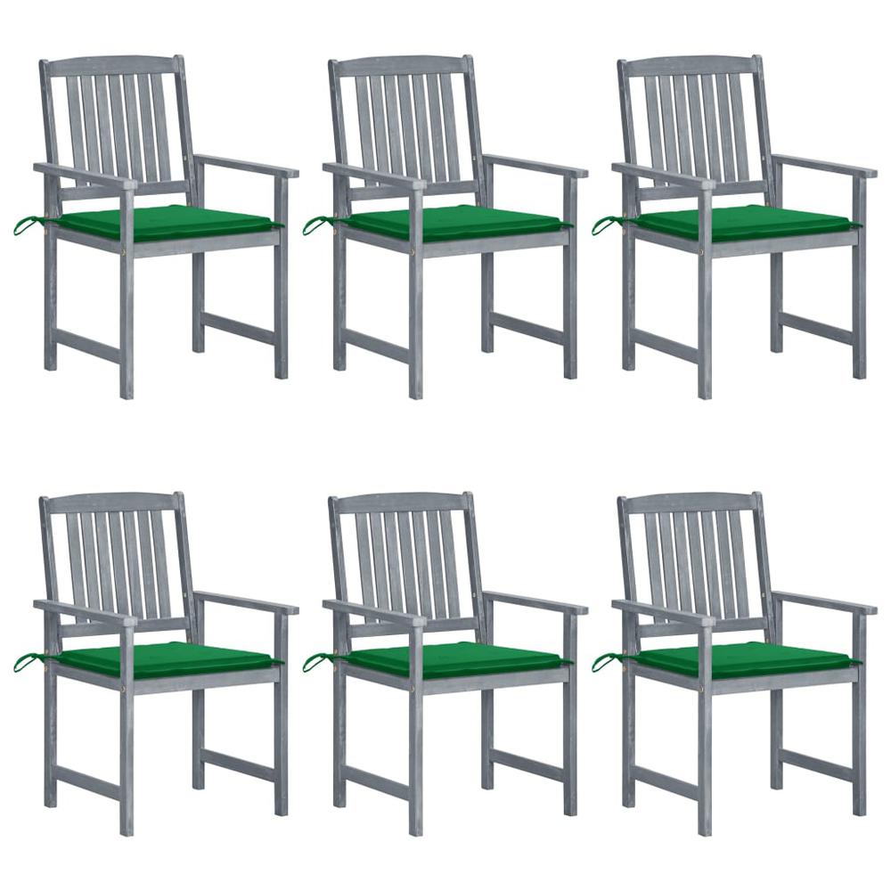 vidaXL Patio Chairs with Cushions 6 pcs Solid Acacia Wood Gray, 3078212. Picture 1