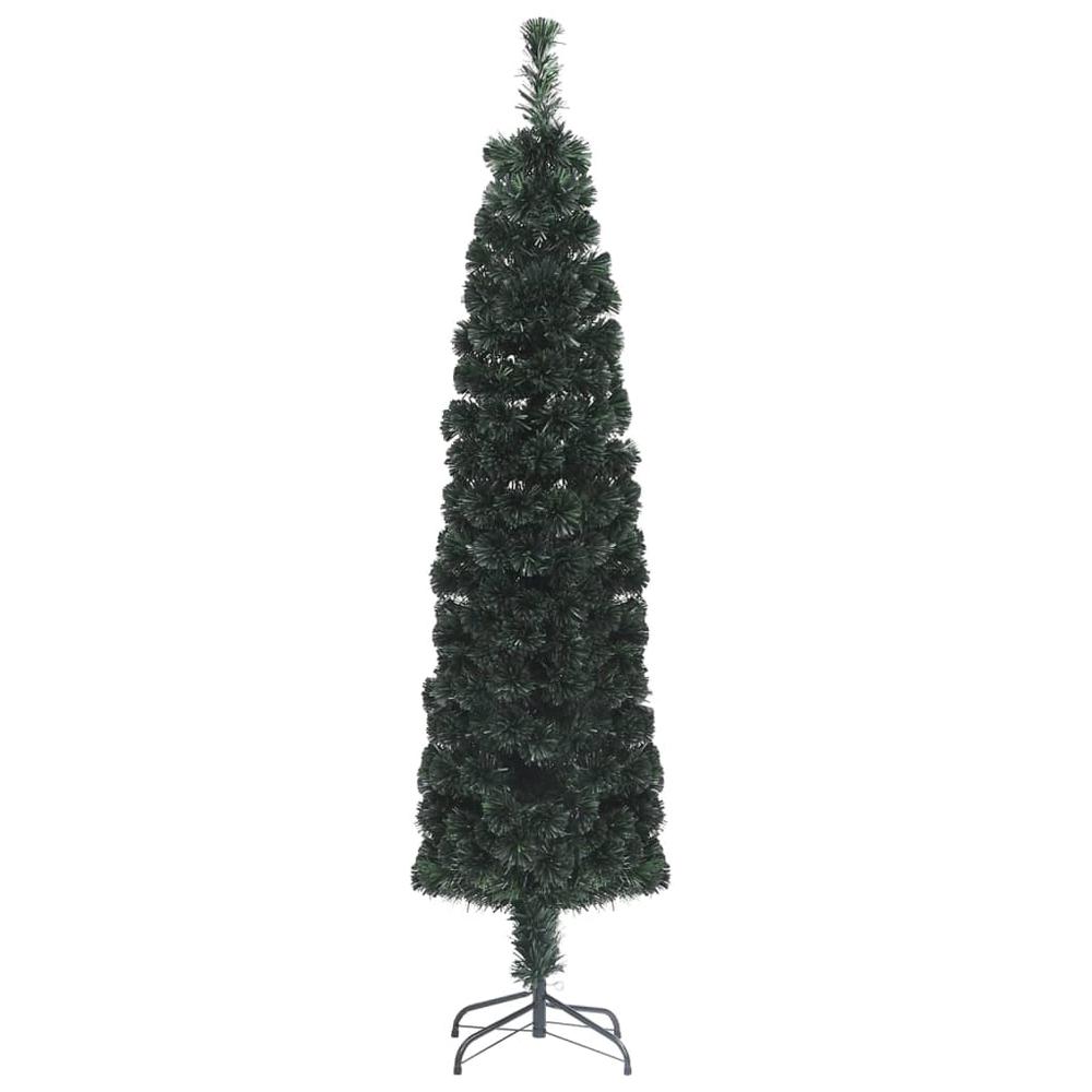 vidaXL Artificial Slim Christmas Tree with Stand 70.9" Fiber Optic. Picture 2