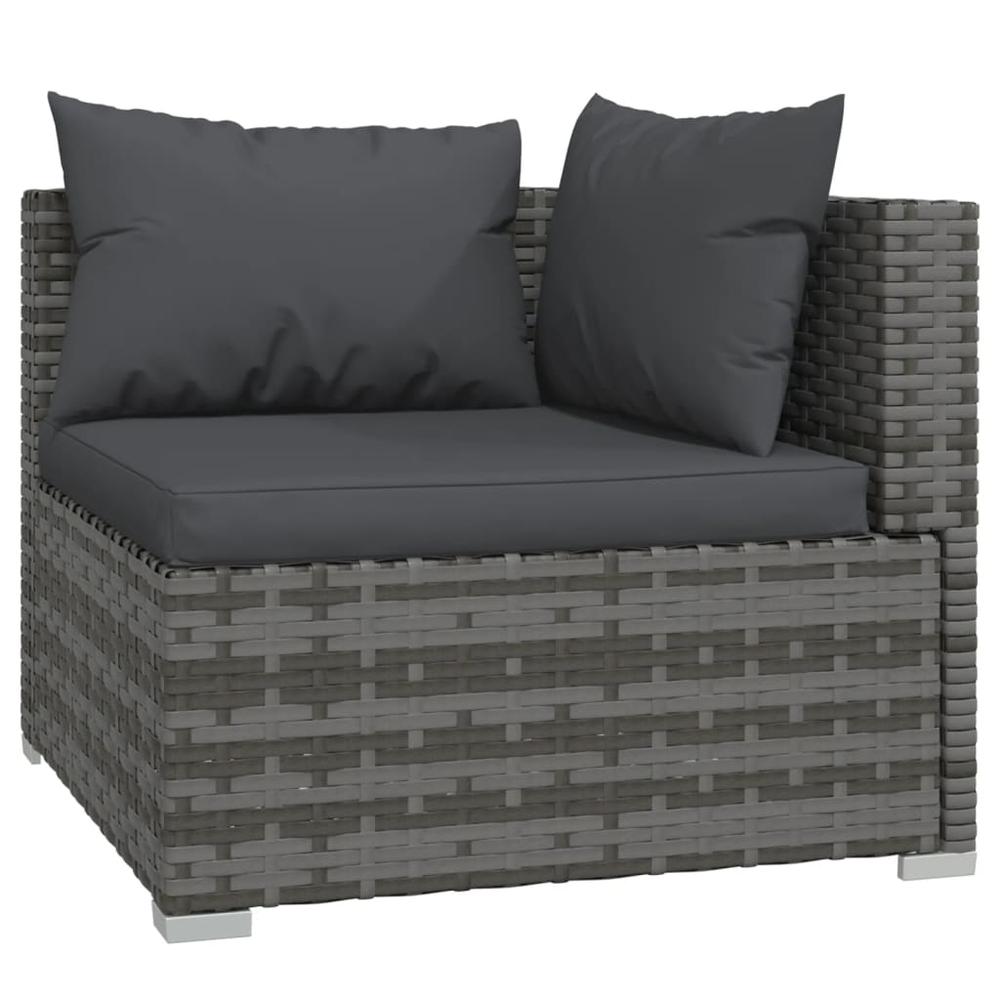 vidaXL 6 Piece Patio Lounge Set with Cushions Poly Rattan Gray, 3102197. Picture 3