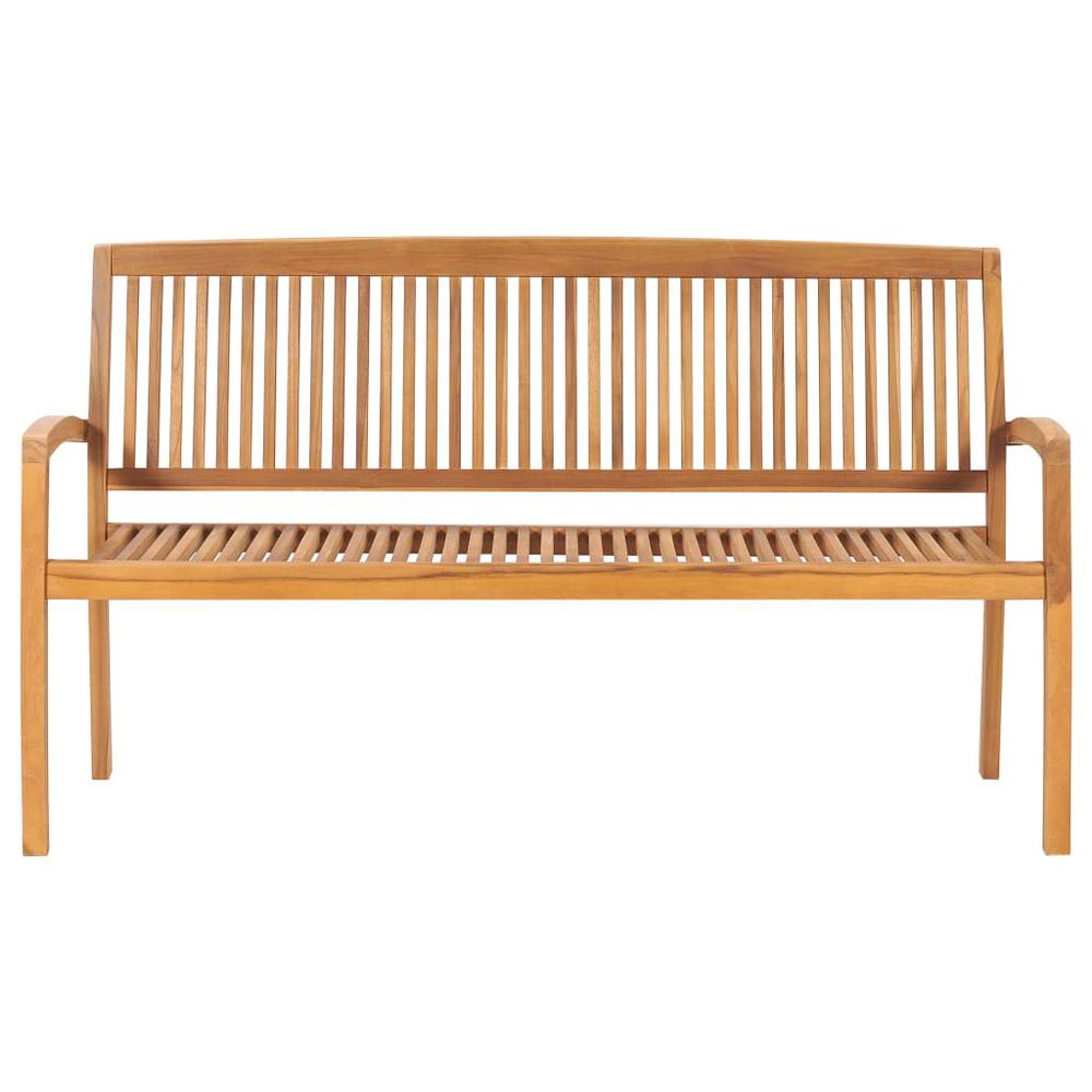 vidaXL Stacking Patio Bench with Cushion 62.6" Solid Teak Wood, 3063312. Picture 3