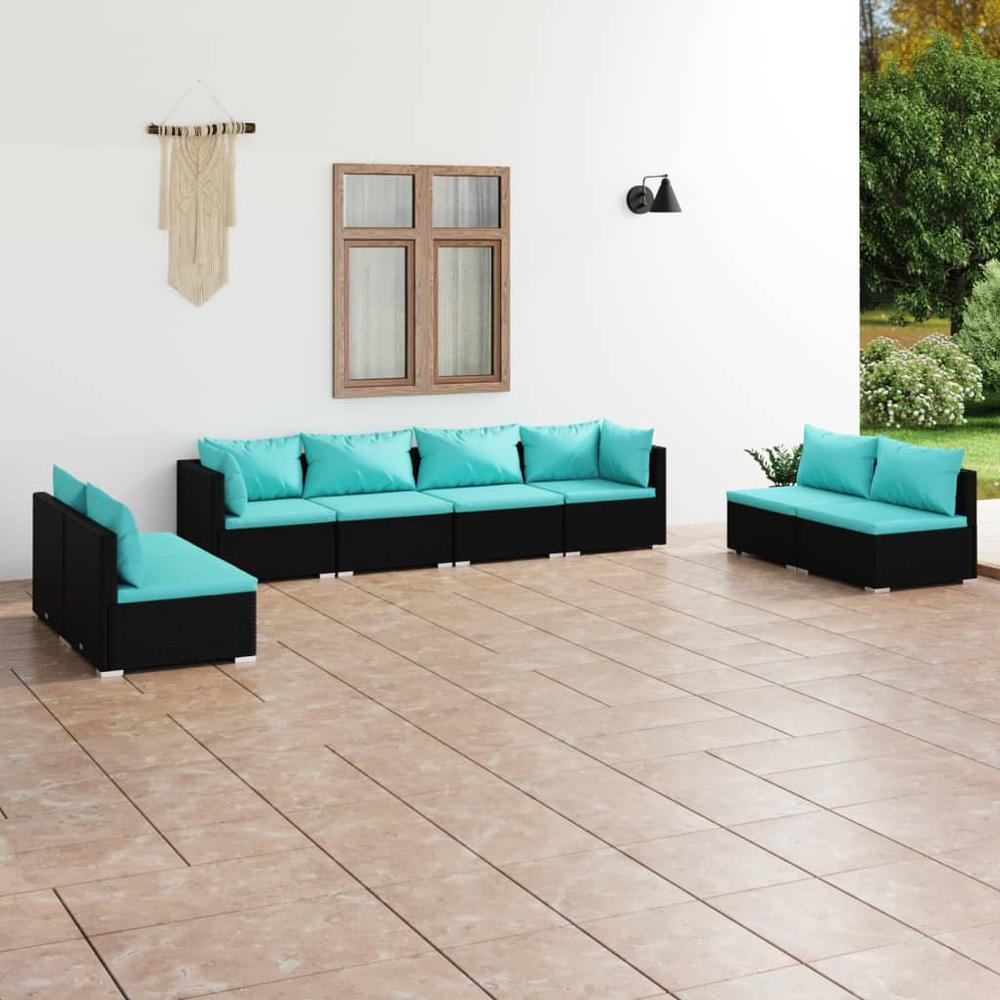vidaXL 8 Piece Patio Lounge Set with Cushions Poly Rattan Black, 3102249. Picture 1