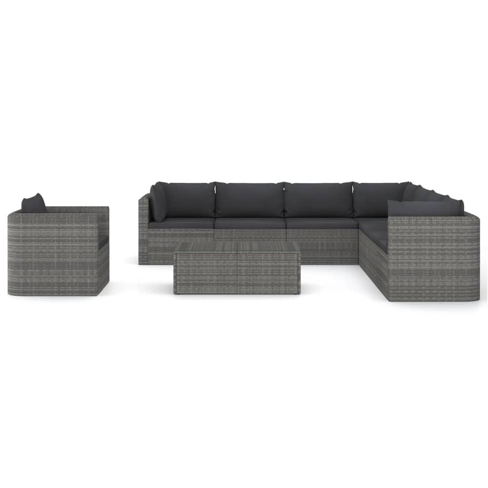 vidaXL 9 Piece Patio Lounge Set with Cushions Poly Rattan Gray, 3059488. Picture 3