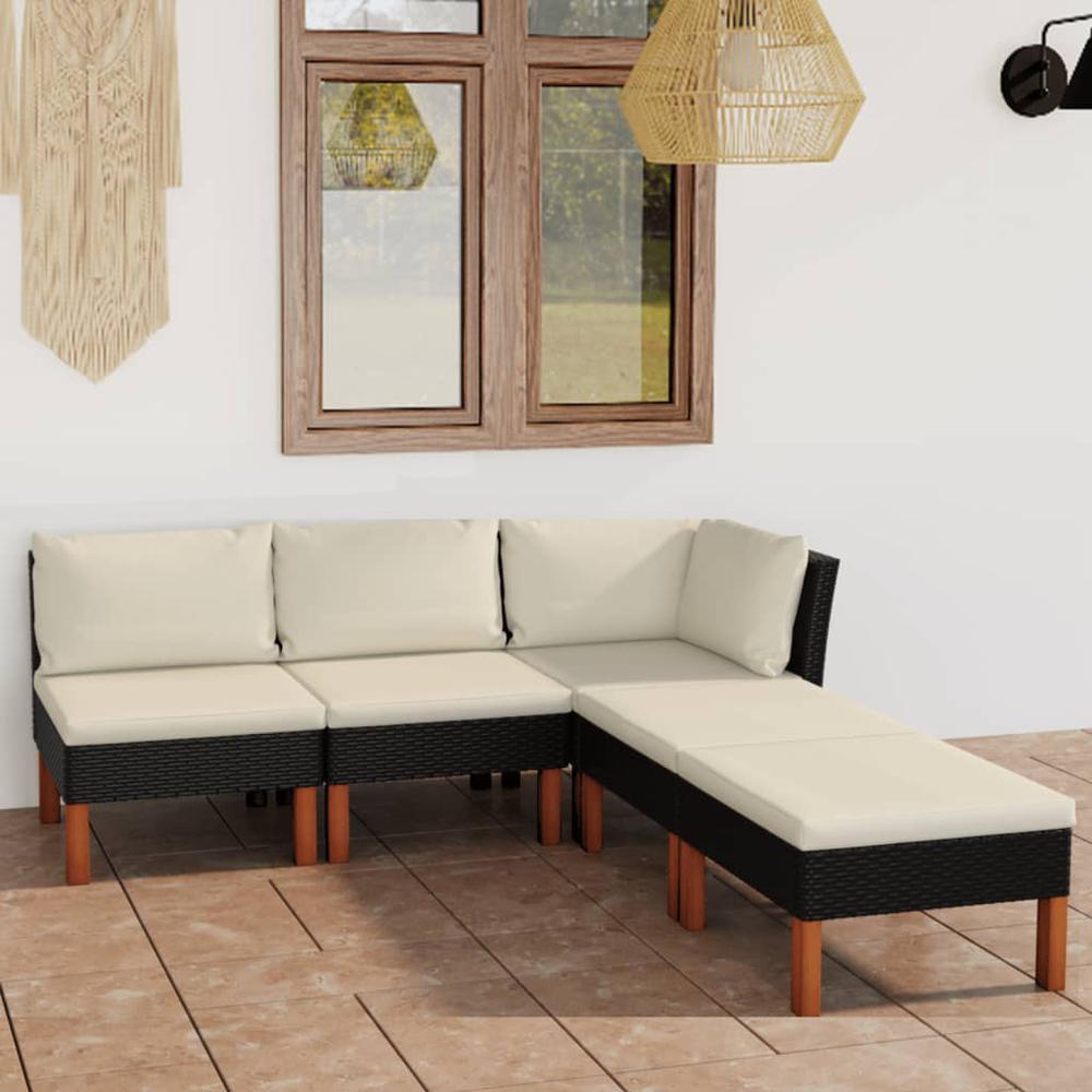 vidaXL 5 Piece Patio Lounge Set with Cushions Poly Rattan Black, 3059732. The main picture.