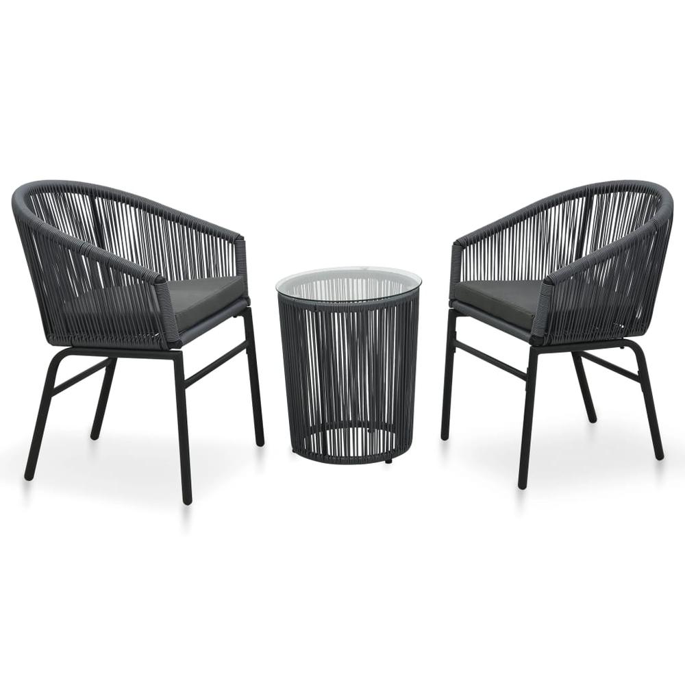 vidaXL 3 Piece Bistro Set with Cushions PVC Rattan Anthracite , 48140. Picture 1