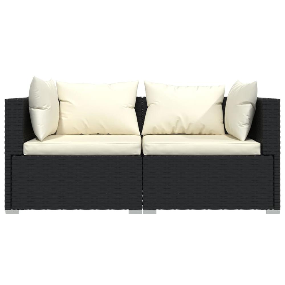 vidaXL 2-Seater Sofa with Cushions Black Poly Rattan, 317487. Picture 3