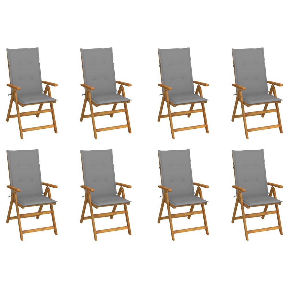 vidaXL Folding Patio Chairs with Cushions 8 pcs Solid Acacia Wood, 3075055. Picture 1