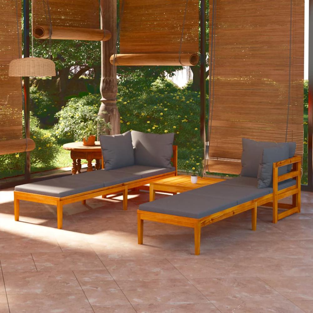vidaXL 3 Piece Patio Lounge Set with Dark Gray Cushions Acacia Wood, 3087271. Picture 1