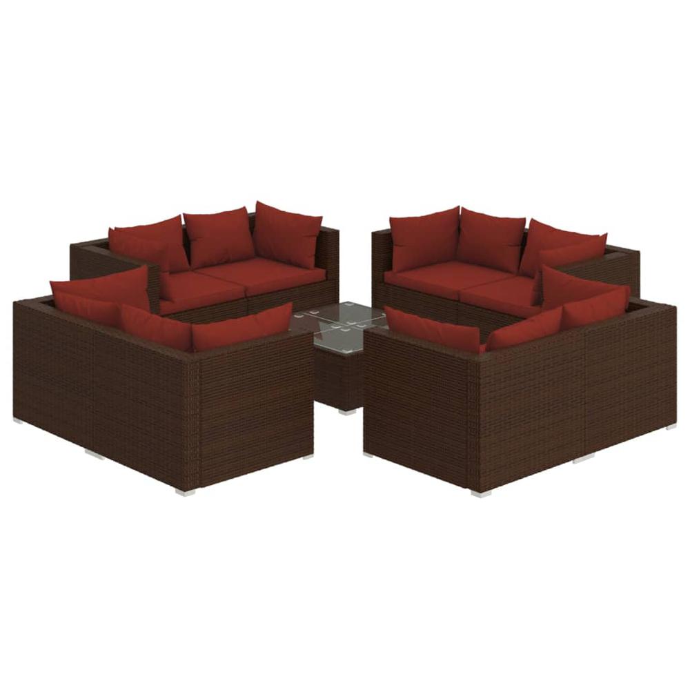 vidaXL 9 Piece Patio Lounge Set with Cushions Poly Rattan Brown, 3101563. Picture 2
