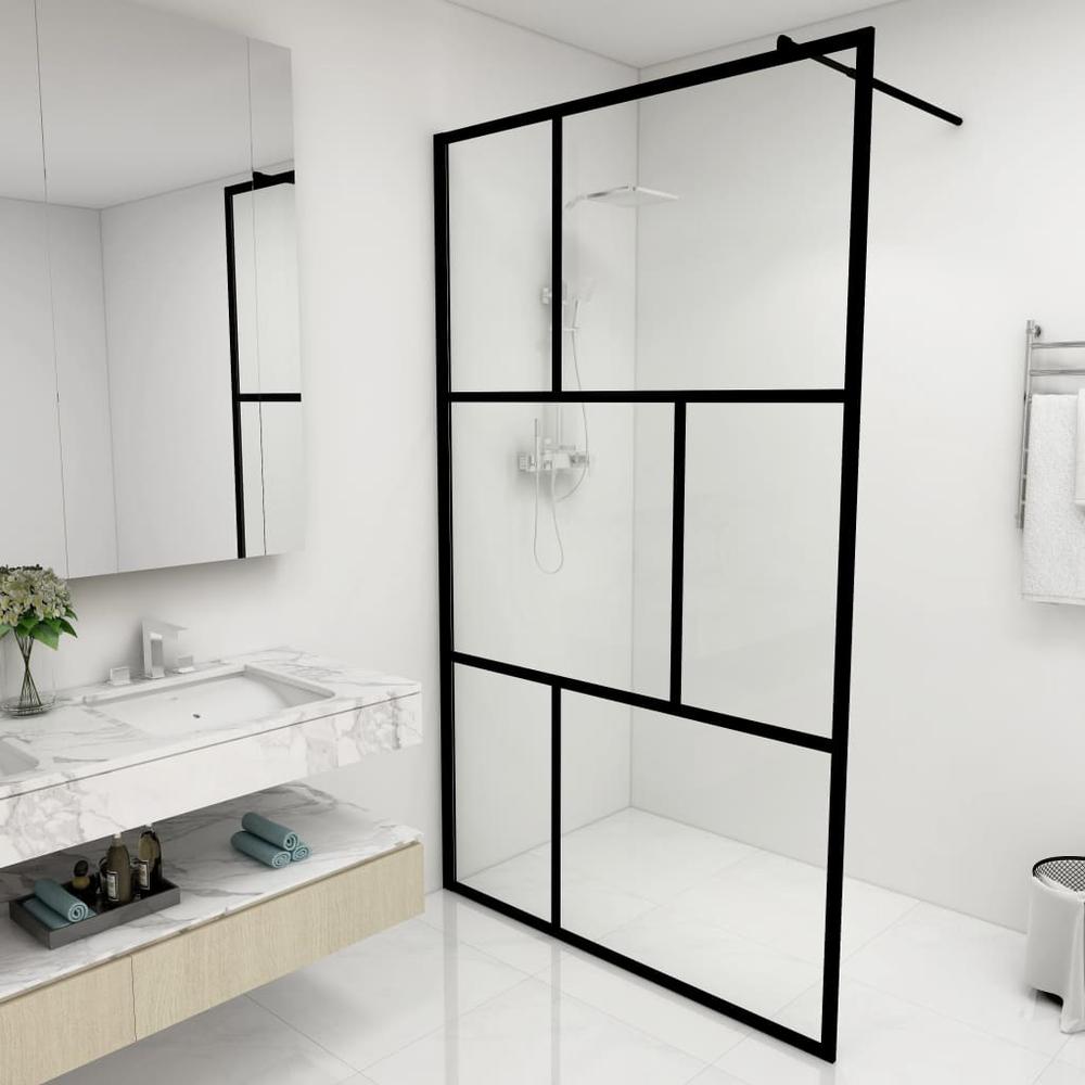 vidaXL Walk-in Shower Wall with Tempered Glass Black 45.3"x76.8". Picture 1