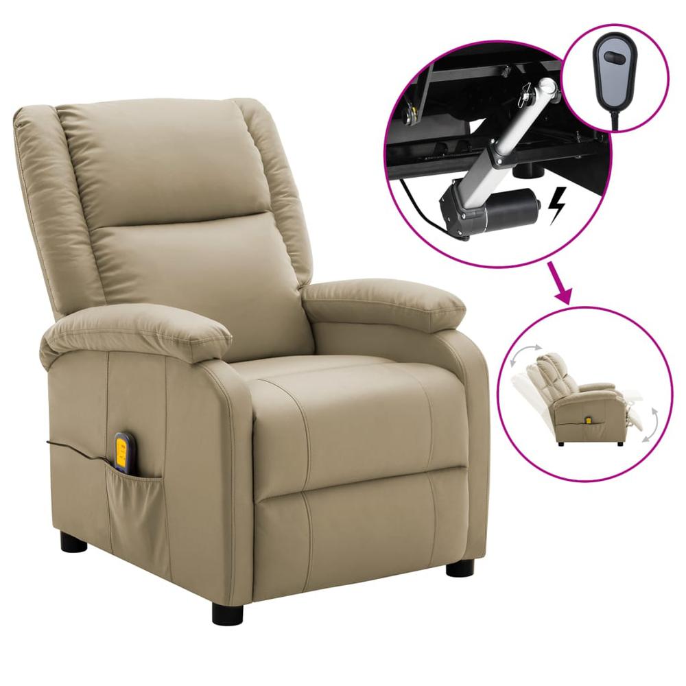 vidaXL Electric Massage Recliner Cappuccino Faux Leather. Picture 1