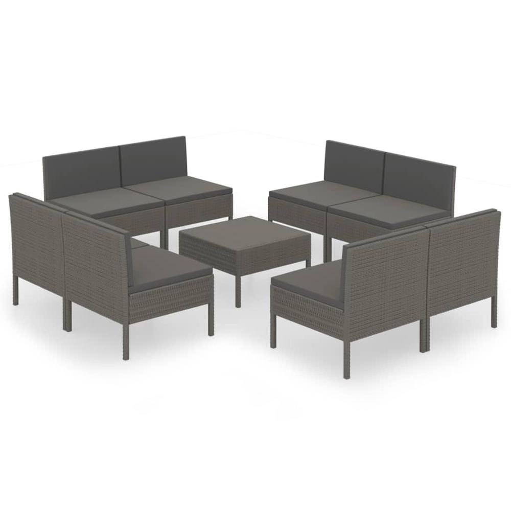 vidaXL 9 Piece Patio Lounge Set with Cushions Poly Rattan Gray, 3094318. Picture 2