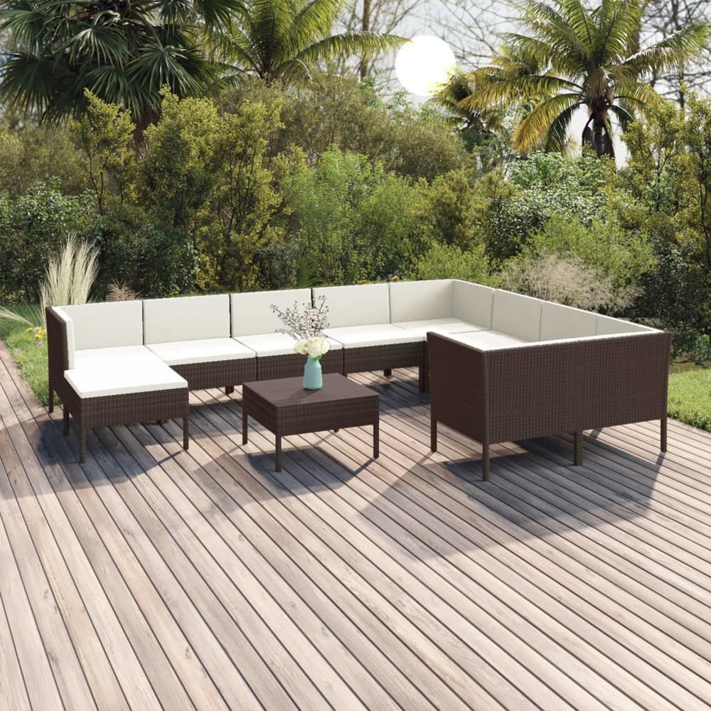 vidaXL 11 Piece Patio Lounge Set with Cushions Poly Rattan Brown, 3094503. Picture 1