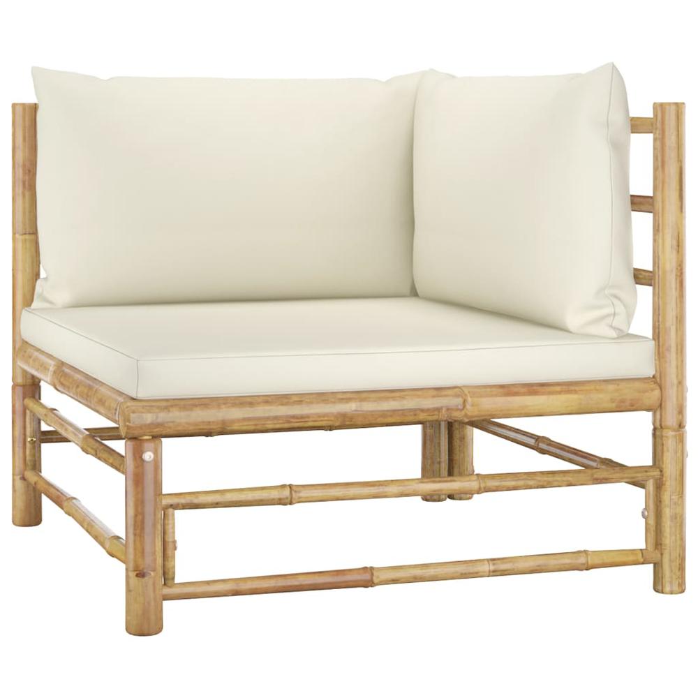 vidaXL 4 Piece Patio Lounge Set with Cream White Cushions Bamboo. Picture 3