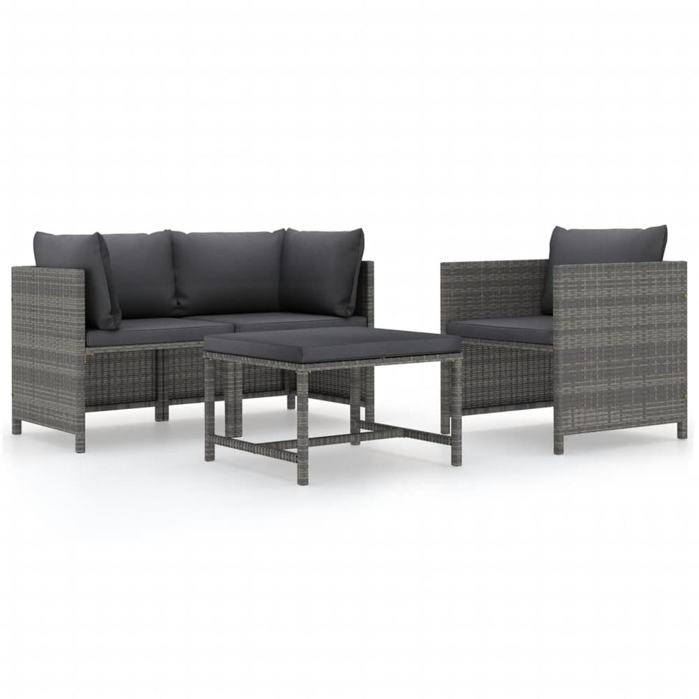 vidaXL 4 Piece Patio Sofa Set with Cushions Poly Rattan Gray. Picture 1