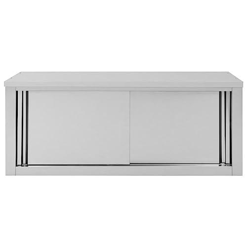 vidaXL Kitchen Wall Cabinet with Sliding Doors 47.2"x15.7"x19.7" Stainless Steel, 51053. Picture 6