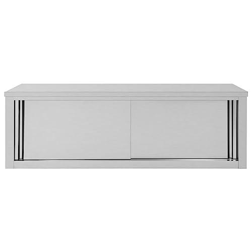 vidaXL Kitchen Wall Cabinet with Sliding Doors 59.1"x15.7"x19.7" Stainless Steel, 51054. Picture 6