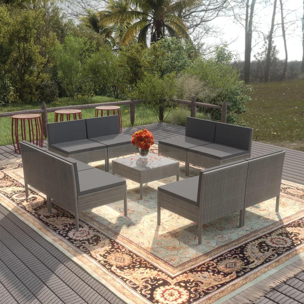 vidaXL 9 Piece Patio Lounge Set with Cushions Poly Rattan Gray, 3094318. Picture 1