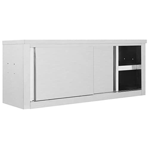 vidaXL Kitchen Wall Cabinet with Sliding Doors 47.2"x15.7"x19.7" Stainless Steel, 51053. Picture 4