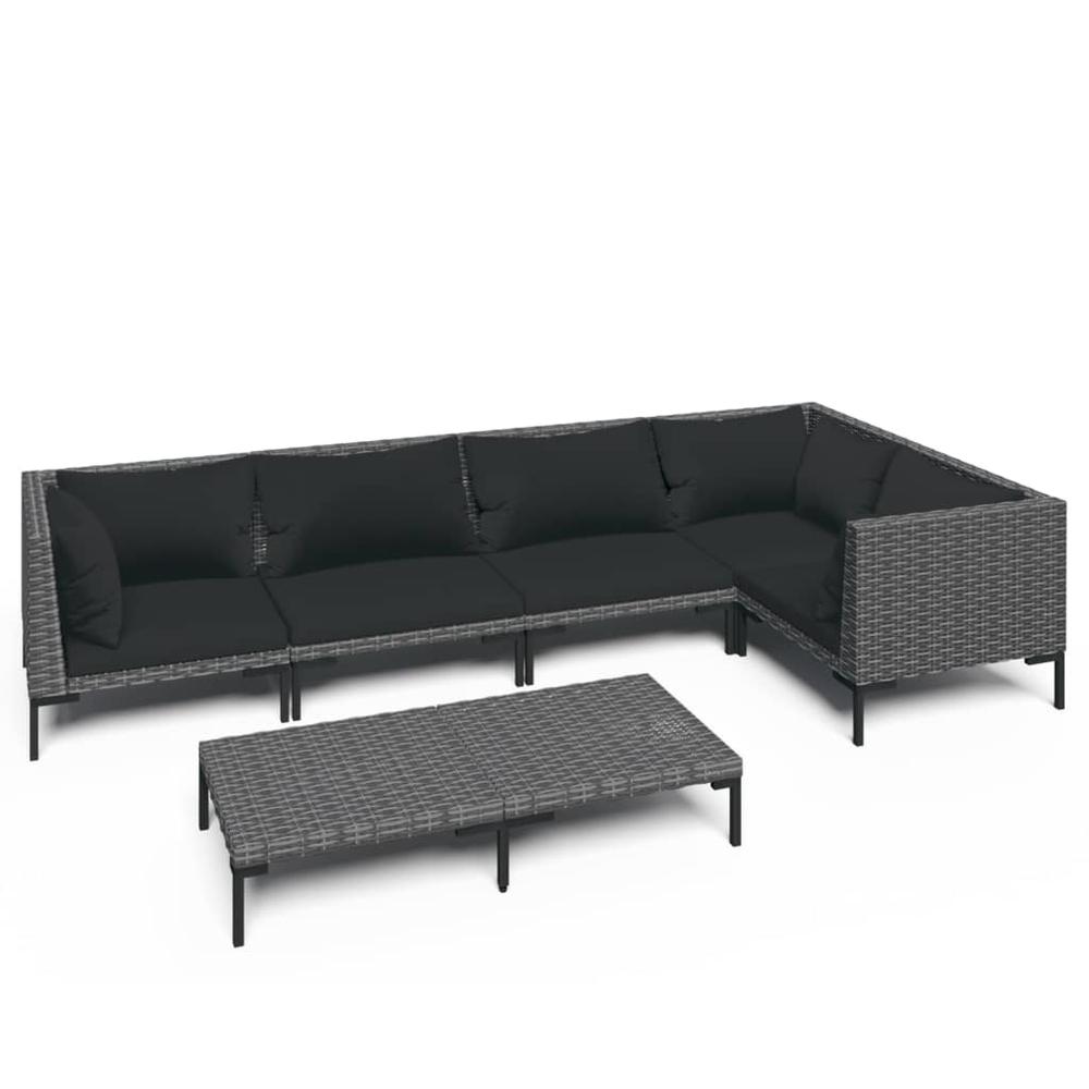vidaXL 6 Piece Patio Lounge Set with Cushions Poly Rattan Dark Gray, 3099839. Picture 2