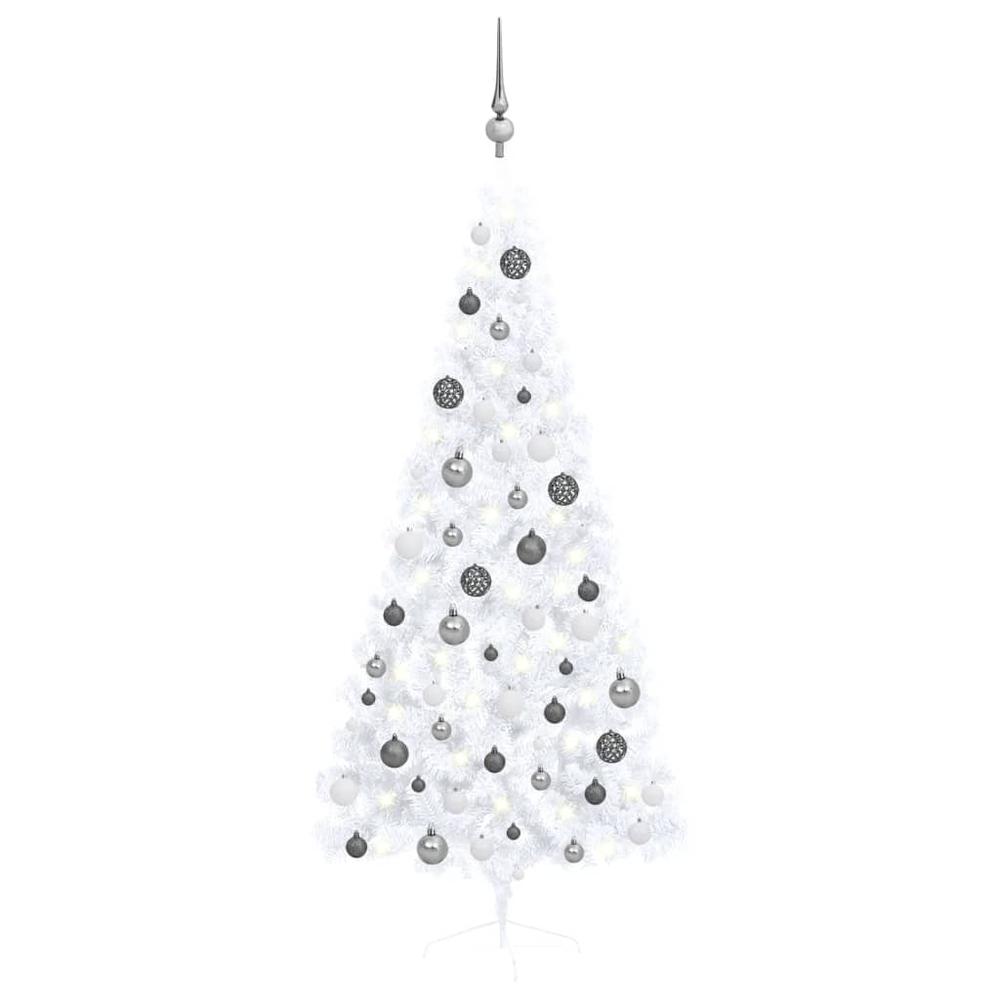 vidaXL Artificial Half Christmas Tree with LEDs&Ball Set White 70.9", 3077656. Picture 1