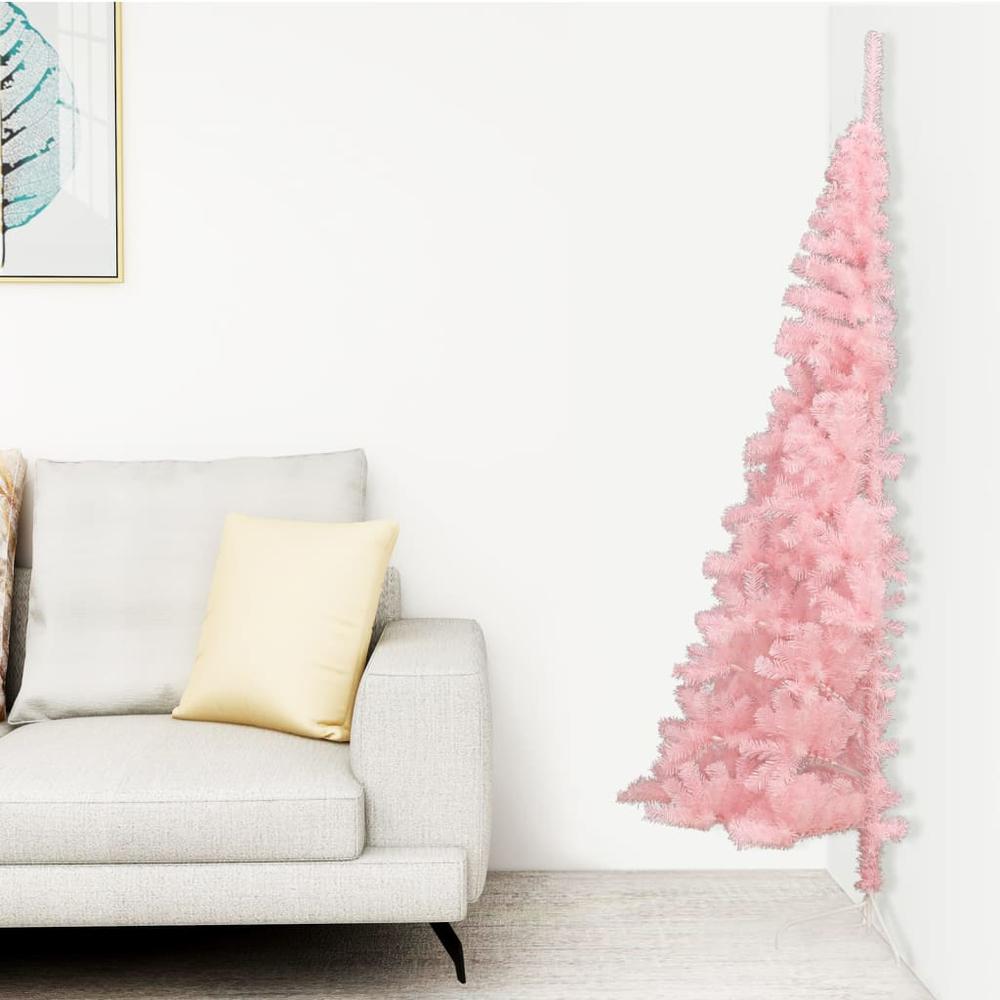 vidaXL Artificial Half Christmas Tree with Stand Pink 59.1" PVC. Picture 1