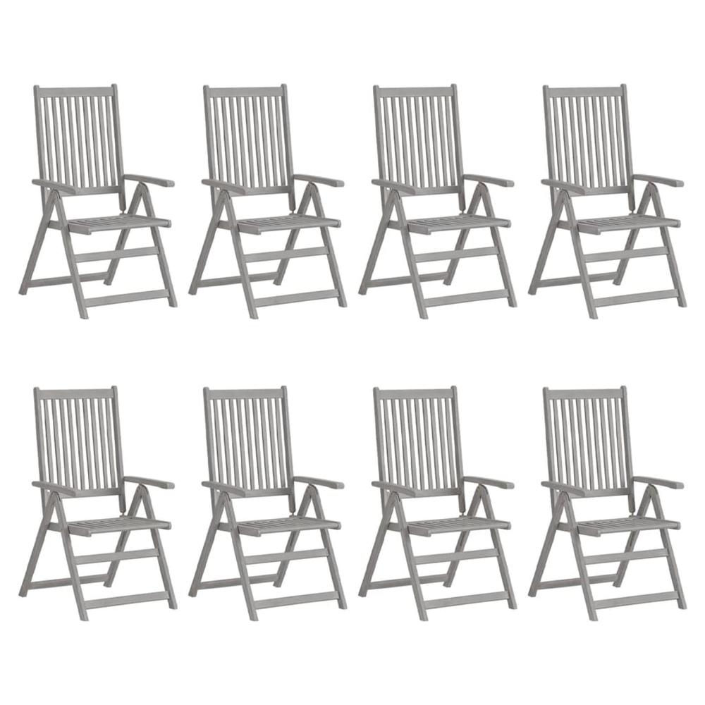 vidaXL Patio Reclining Chairs with Cushions 8 pcs Gray Acacia Wood, 3075143. Picture 2