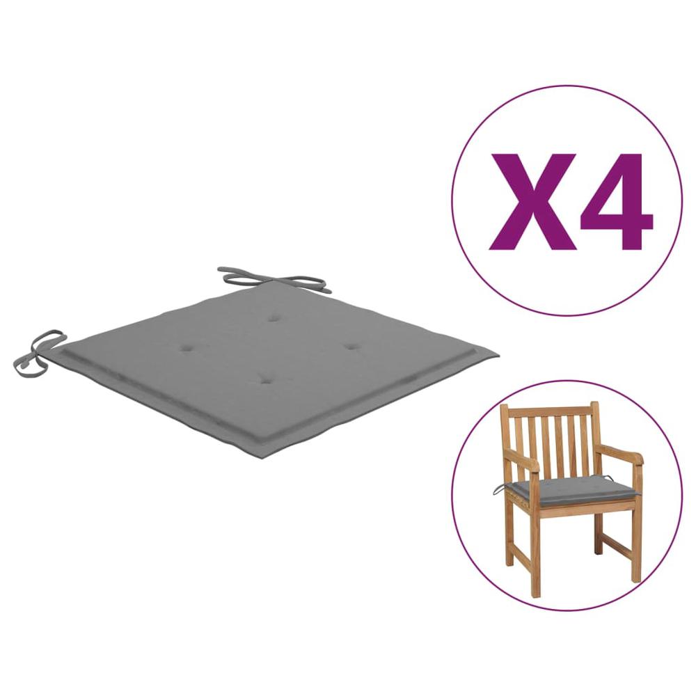 vidaXL Garden Chair Cushions 4 pcs Gray 19.7"x19.7"x1.2" Fabric. Picture 1