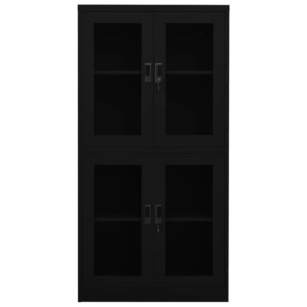 vidaXL Office Cabinet Black 35.4"x15.7"x70.9" Steel and Tempered Glass, 335940. Picture 3